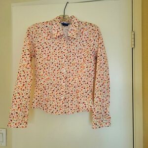 dELIAS Button Up Shirt Womens M Floral Longsleeve Collar 70's Inspired
